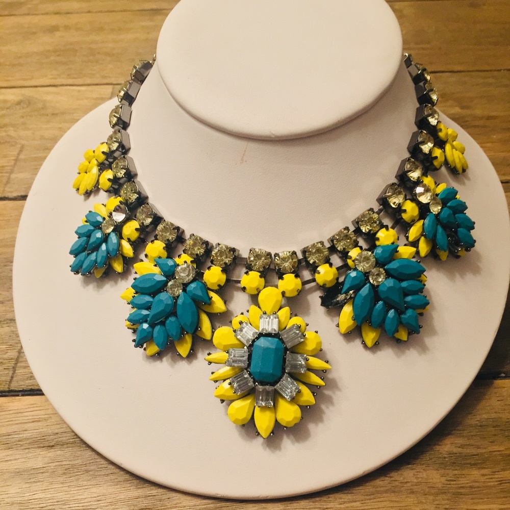 Blue and Yellow flower and leave crystal necklace